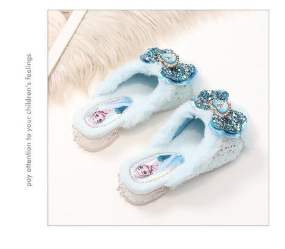 Chinelos de Algodão Fofos da Elsa da Disney para Estudantes Criativos Kawaii Meninas Outono/Inverno Princesa Sem Dedos Chinelos de Casa Presente