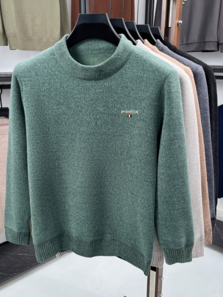 High quality plush thick men's sweater fashion brand letter embroidery winter warm round neck Korean casual knitted pullover