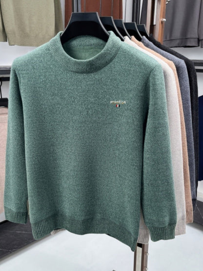 High quality plush thick men's sweater fashion brand letter embroidery winter warm round neck Korean casual knitted pullover