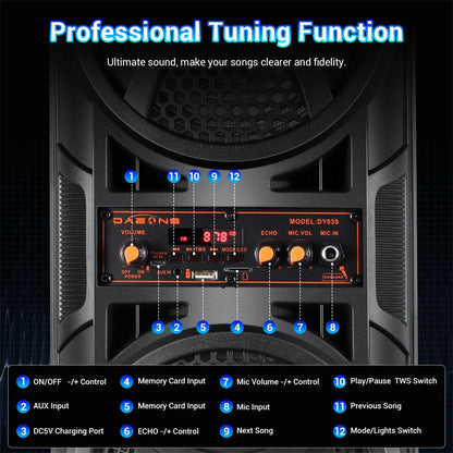 3000W Portable Bluetooth Speaker Subwoofer Heavy Bass Sound System Party DJ karaoke Remote &MIC
