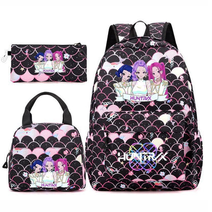 3pçs Mochilas K-pop Demon Hunters Desenho Animado Anime Escolar com Lancheira Mochilas Infantis Impermeáveis Presentes para Aluno