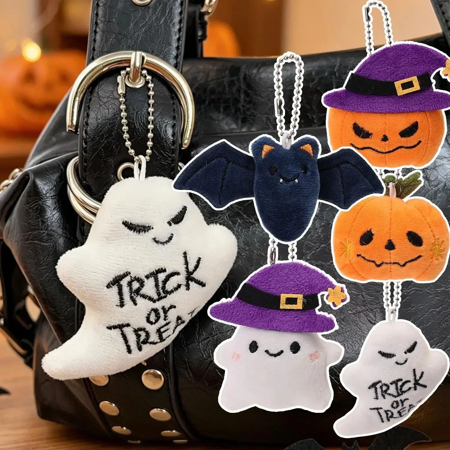 Funny Halloween Plush Keychain Pumpkin Head Kawaii Cartoon Plush Pendant Decoration Soft Furry Bag Pendant Gift Giving