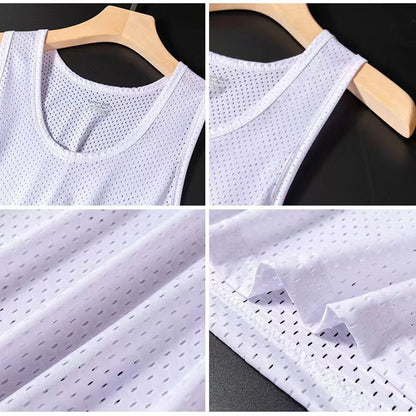 Men's Ice Silk Mesh Tank Tops Gym Stringer Transparent Bodybuilding Sleeveless Shirt Fitness Vest Male mesh Muscle Singlets