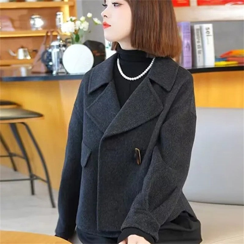 2024 Autumn Winter Double Sided Women Woolen Coat New Fashion Solid Short Outerwear Loose Double Breasted Wool Jacket Female Top