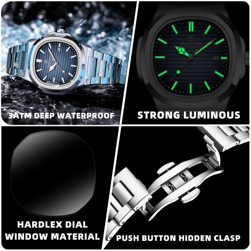 POEDAGAR Luxury Men Quartz Watch Waterproof Date Week Luminous Wristwatch Stainless Steel Men's Watches Male Clock Sports Reloj