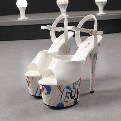 17CM Summer Shoes Women luxury Sandals Platform Ladies Shoes Stripper Womens High Heels Geometric Fluorescent Night light Heels