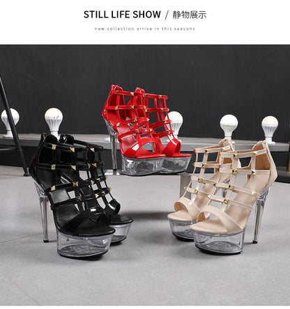 Light Up Glowing Sandals Women Transparent Platform Luminous Wedding High Heels Fashion Rivet Summer Nightclub Stripper Shoes