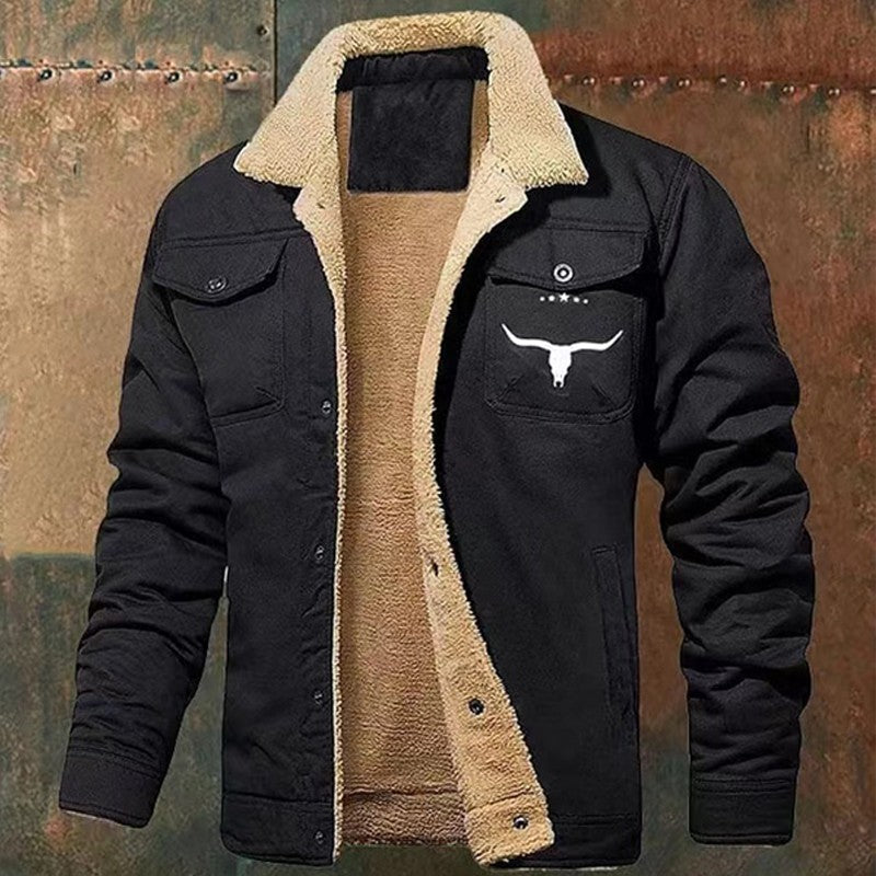 Autumn Winter Nw Men's Fleece Jacket Plush Thick Cotton Outerwear Letter Pattern Print Casual Clothing Men Windbreaker Coat