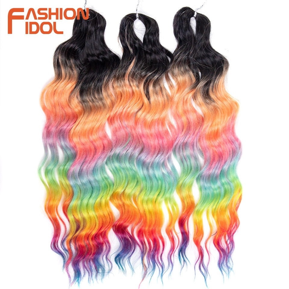 FASHION IDOL Cabelo de Crochê Torção Laranja Extensões de Cabelo Trançado de Onda Profunda Sintética Cabelo Onda de Água 24 Polegadas Fibra Resistente ao Calor