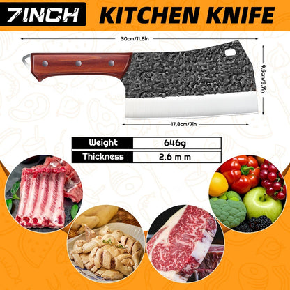 MDHAND Japanese Kitchen Knife Hand Forged Chef Knife Hammered Chopping Knife Corrosion-resistant Sharp Blade Cleaver with Sheath