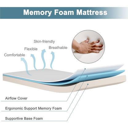 Folding Bed with Mattress, Rollaway Guest Bed w/ 4 Inch Memory Foam Mattress, Sturdy Metal Frame, Portable Bed Cot Size