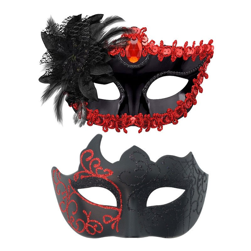2PCS Couple Masks Sexy Painted Masquerade Venice Feather Flower Party Half Face Cover Wedding Carnival Performance Costume Prom