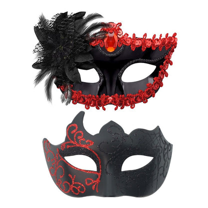 2Pcs Men Women Half Face Masks Couple Masks Sexy Painted Masquerade Mask Wedding Carnival Performance Costume Prom Party Supply