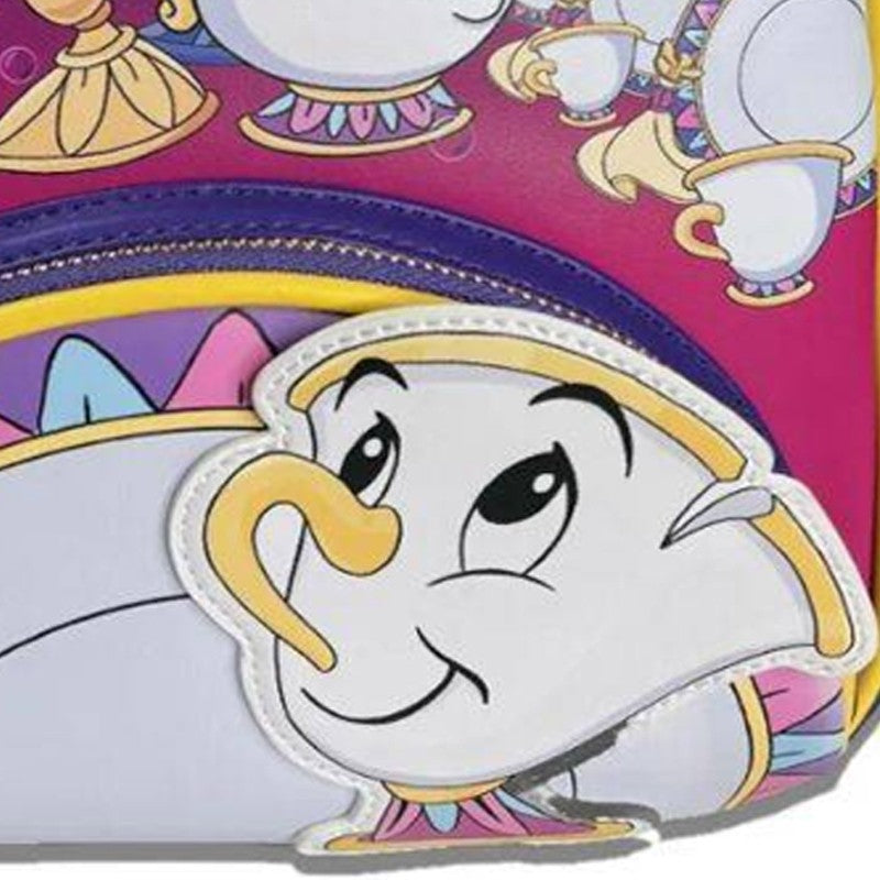 Bolsa Mini Mochila Loungefly A Bela e a Fera Série Princesas Cogsworth ?Lumiere Chip? Cosplay