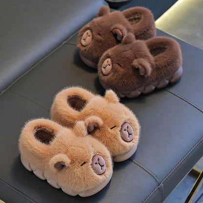Kids Winter Warm Cotton Slippers Cute Capybara Slip-On Shoes for Boys & Girls Soft Non-Slip Soles Lightweight Easy Wear Closure
