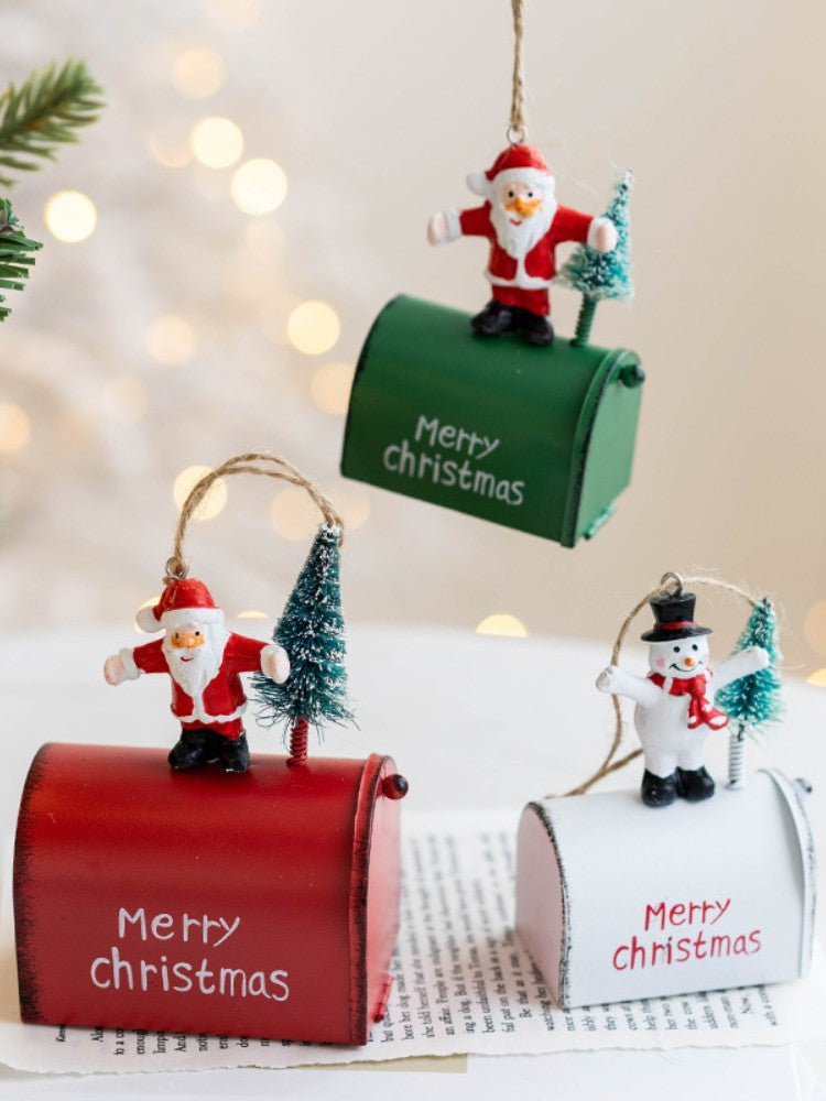 Metal Iron Red Mailbox Hanging Ornament Christmas Tree Pendant Letters To Santa Claus Home Christmas Decoration
