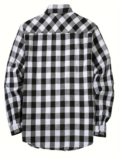Spring and Autumn Fashion Cotton Long Sleeve Men's Shirt New Brushed Red Plaid Business Leisure Fit Flannel No iron