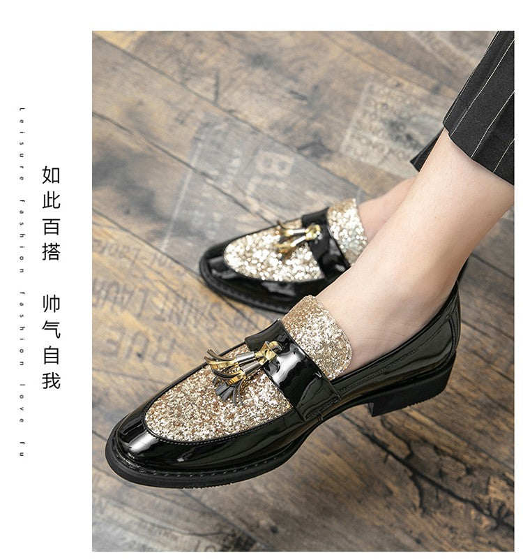 British Style Sequined Leather Shoes Men Golden Men's Loafers Big Size 38-47 Luxury Comfortable Business Shoes Men Formal Shoes