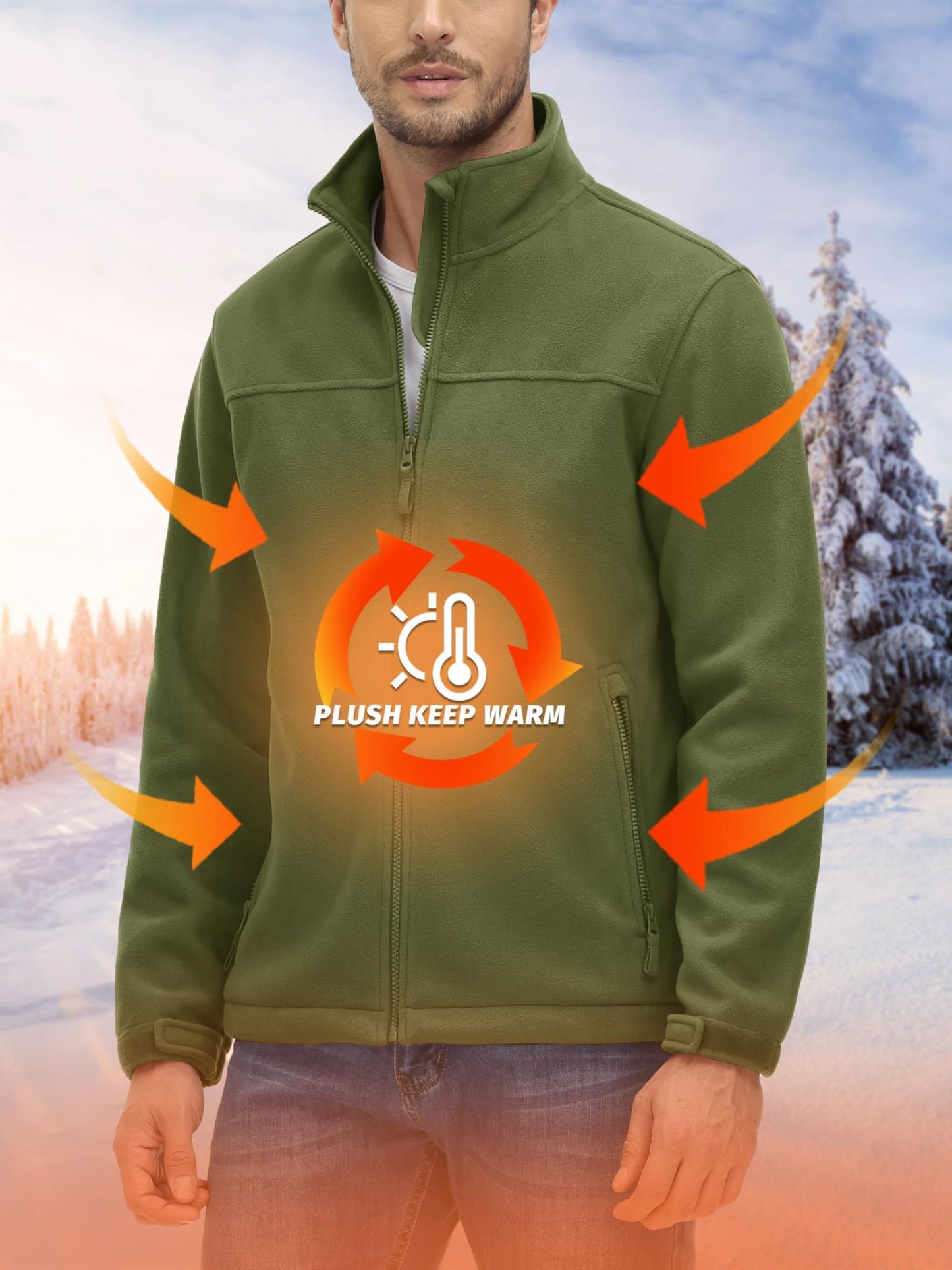 TACVASEN Winter Windproof Fleece Jackets Full Zip Mens Winter Jacket Multi-Pockets Work Coats Hiking Windbreaker Climbing Parka