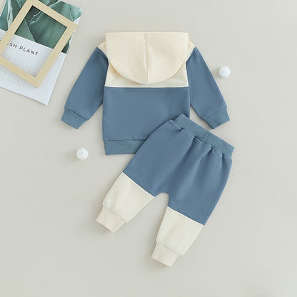 Citgeett Conjunto de Calças para Bebês e Meninos, Outono, Manga Comprida, Moletom com Capuz em Cor Contrastante, Calças com Elástico na Cintura