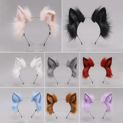 2Pcs/set Plush Cat Ears Tail Set Realistic Lolita Headband Cat Tail Cosplay Props Hand-made Simulation Animal Ears