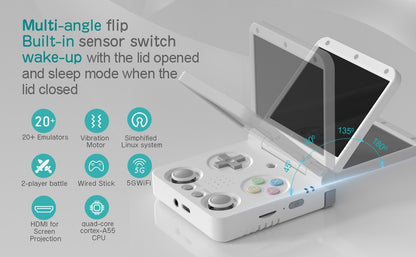 MIYOO Flip V2 Retro Handheld Game Console With Metal Hinge 3.5'' IPS Screen Compact Portable Game Machine Dual Analog Sticks Gif