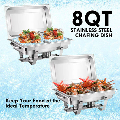 2 Packs Chafing Dish Buffet Set Stainless Steel 2 Grid8 Qt. Foldable Rectangular Warmer 2 Half Size Food Pans for Parties Even