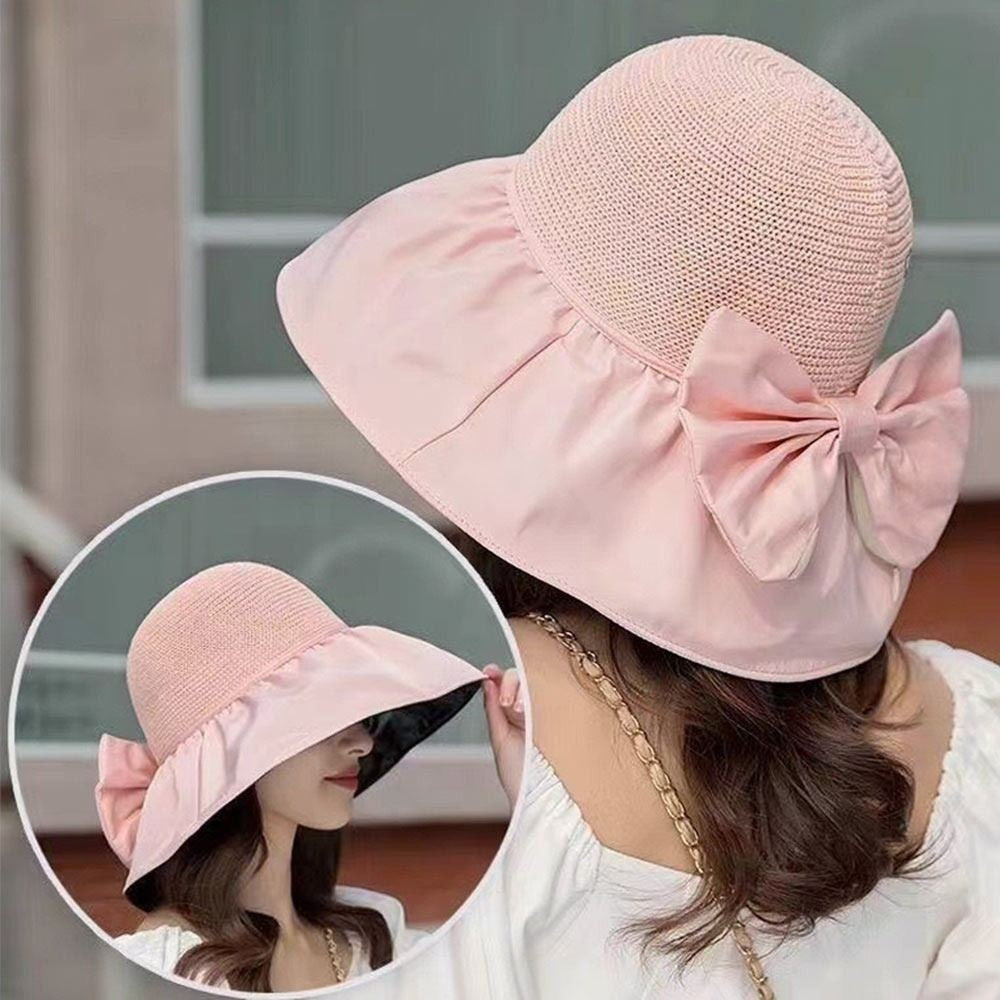 Summer Women Bucket Hat Anti-UV Sun Hats Soft Portable Wide Brim Outdoor Beach Hat Panama Cap With Storage Bag