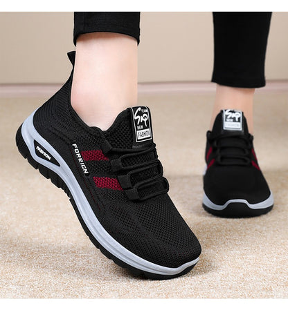 Autumn Women Sneakers Fashion Lace Up Mesh Breathable Outdoor Walking Purple Round Toe Non-slip Thick Sole Tennis Shoe Mujer