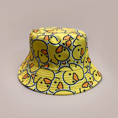 Cartoon Yellow Duck Bucket Hats New Unisex Cute Sunshade Double Sided Wearable Fashion Casual Versatile Outdoor Fisherman Caps