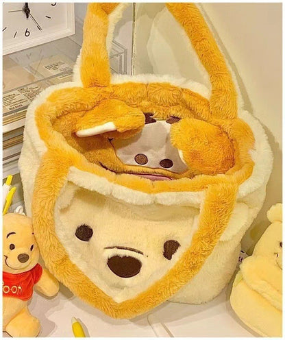 Disney Winnie Bear Turn Into Tigger Plush Handbag Cartoon Reversible Lotso Change To Alien Plush Doll Bag Xmas Women Girls Gift