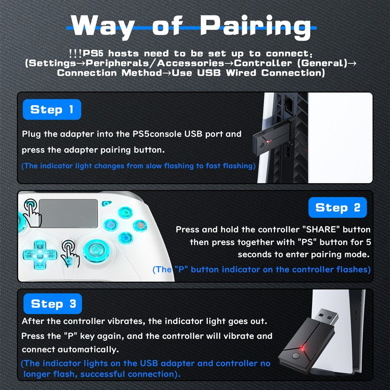 Controller for PS5/PS4/PS3/Steam/PC RGB Wireless Control Joystick Hall Linear Trigger Gamepad Turbo Dual Vibration Game Remote