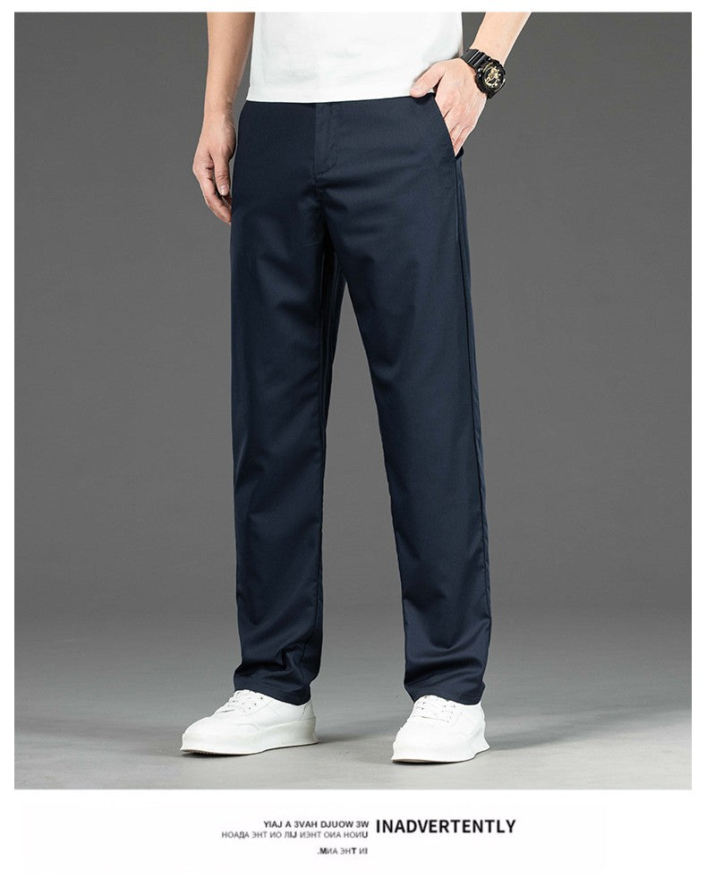 Spring Summer New Men's Casual Pants Thin Mulberry Silk Soft Business Casual Trousers Slim Straight Elastic Suit Pants Male