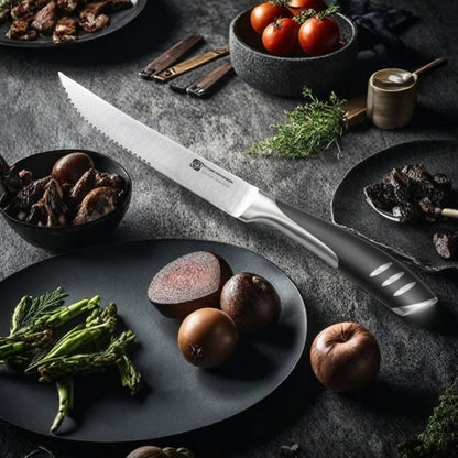 6-Piece Steak Knife Block Set High Carbon Stainless Steel Table Knife And Table Fork Set Double Forged Full Handle Dinner Knife