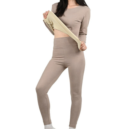Women's Warm Underwear Set Seamless Thick Double Layer Warm Underwear Winter Long-Sleeved Long Pants 2 Pcs Pajama