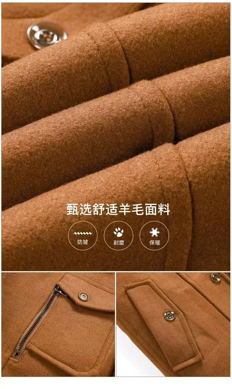Fashion Middle Long Jacket Male Double Collar Zipper Coat Windbreak  Woolen Overcoat  Autumn Winter Wool Trench Coats