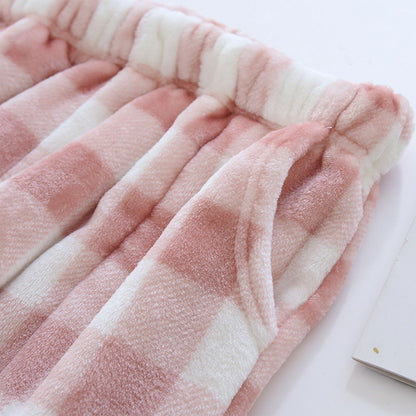 Women Pajama Pants Yoga Pants Elastic Waist Fuzzy Fleece Plaid Bottoms Soft Lounge Sleepwear With Pockets Plush Pajamas Pants