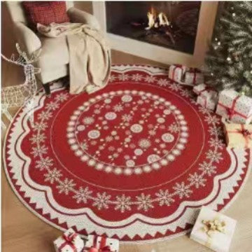 VIKAMA Christmas Round Crystal Velvet Carpet, Living Room Sofa Mat, Non-slip Bedroom Bedside Rug, Holiday Home Decoration