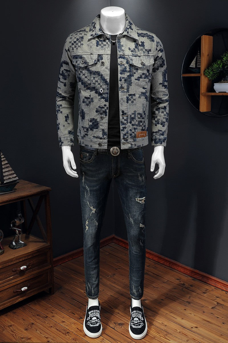 Brand Retro Denim Jacket for Men 2025 Spring Fashion Jacquard Casual Denim Jackets Social Hip-hop Streetwear Cowboy Coats