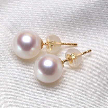 Lindos Brincos Femininos de Pérola Branca AKOYA Natural AAA+ 9-10mm Ouro 14K com Frete Grátis