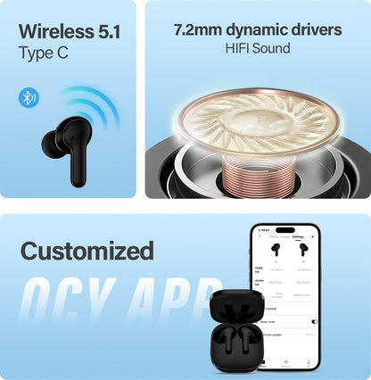 QCY T13 Wireless Smart Headphone BT5.1 TWS Earphone 4 Mic ENC HD Call Headset Touch Control Earbuds Long Standby 40H