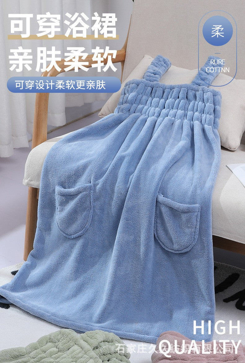 Women Wearable Bath Towel Wearable Towels Coral Fleece Women's Bath Skirt Absorbent Bath Skirt Shower Sauna Wear Towel