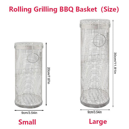 Barbecue Grill Grate Barbecue Cages Camping Picnic Cookware Outdoor Round BBQ Campfire Grill Grid Rolling Grill Basket