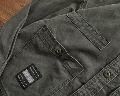 Heavy cargo shirt for men retro shirt for men pure cotton wash to do old loose casual long-sleeved coat for men