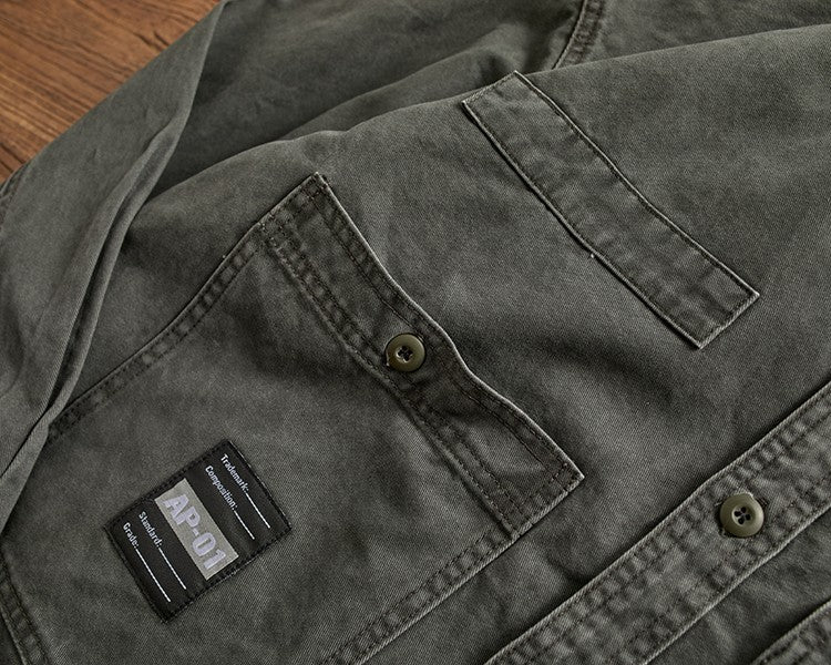 Heavy cargo shirt for men retro shirt for men pure cotton wash to do old loose casual long-sleeved coat for men