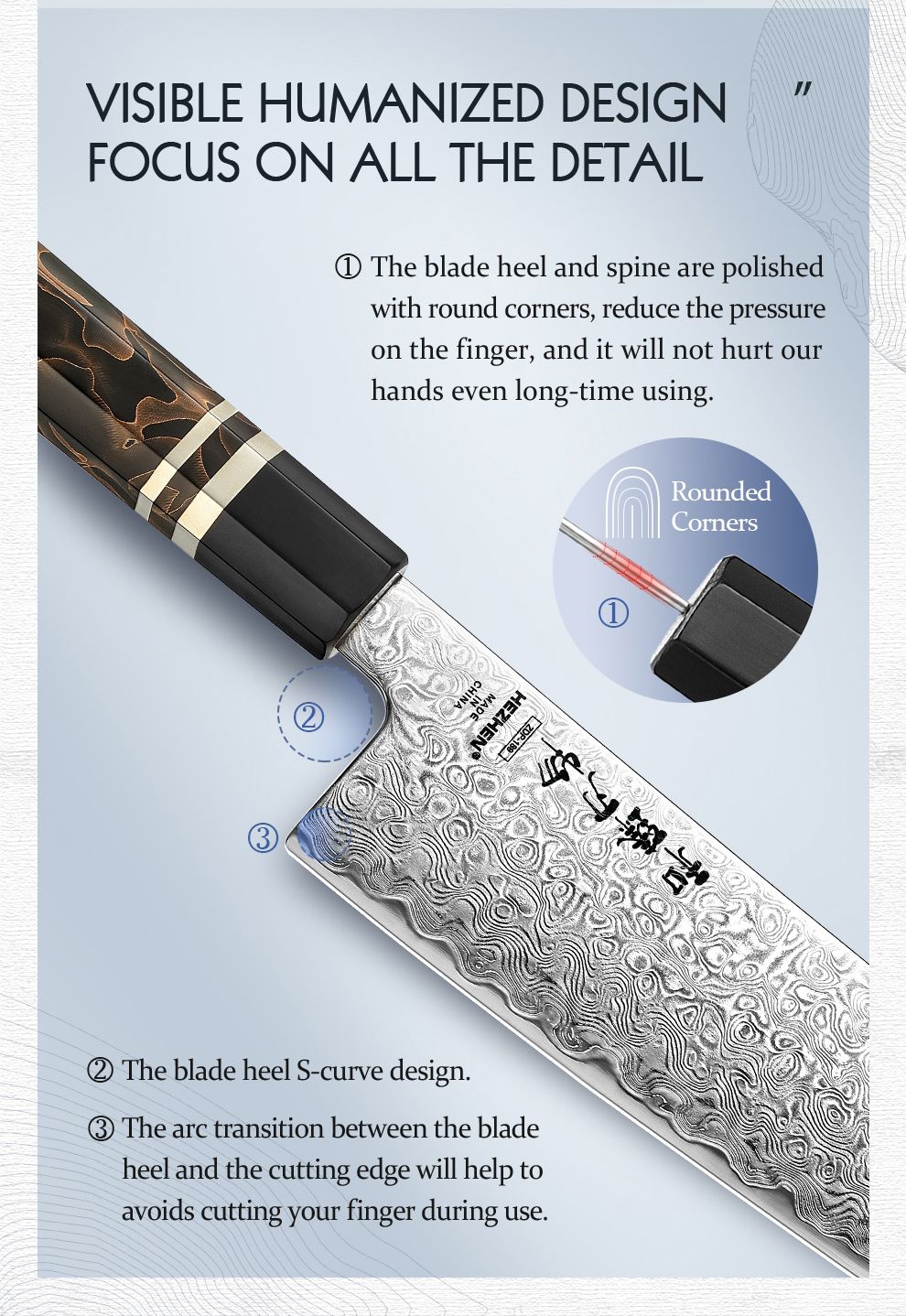 HEZHEN 8.3 Inch Bunka Knife 49 Layers ZDP-189 Damascus steel Powder Core Steel Kitchen Cook Wooden Gift Box kiritsuke Knife