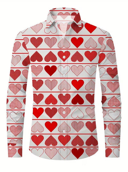 New men's long-sleeved heart-pattern single-button shirt - suitable for formal parties, dates, daily wear. Quick delivery.