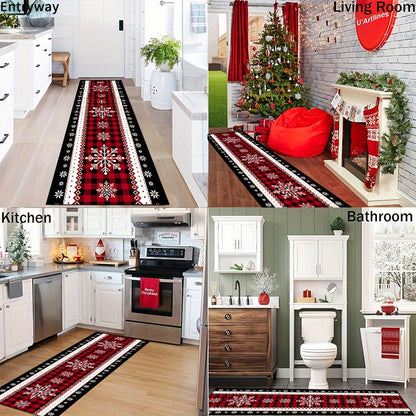 VIKAMA Festive Christmas Snowflake Runner Rug Home Decoration Kitchen Rugs, Entryway Hallway Bedroom Carpet Welcom Floor Mat