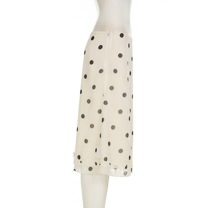 BIIKPIIK Casual Women Polka Dot Skirts Lettuce Trim Beige Elegant Midi Skirts St