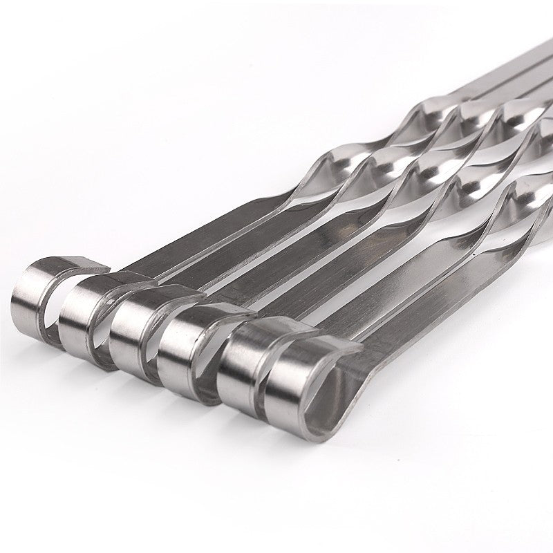 6-12pcs 21.6'' 55CMBBQ Skewers Stainless Steel Large Flat Barbecue Needle Shish Kabob Metal Skewer Set Handle BBQ Forks Tools